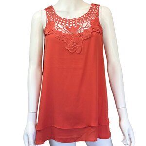 Lifestyle Attitude Womens Sleeveless Crochet Lace Appliqué Tank Top Coral Size L